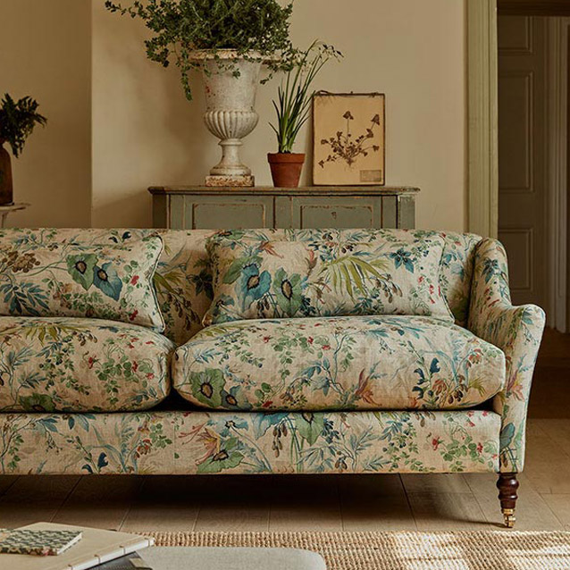 Cromer 3 Seater Sofa in Floral Linens Jungle Jaded